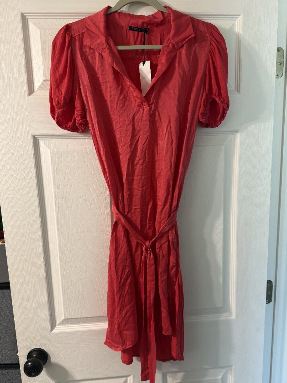 Fraiche by J Women's Belted Collared Dress Red - S